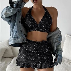 ditsy floral bikini swimsuit with beach skirt